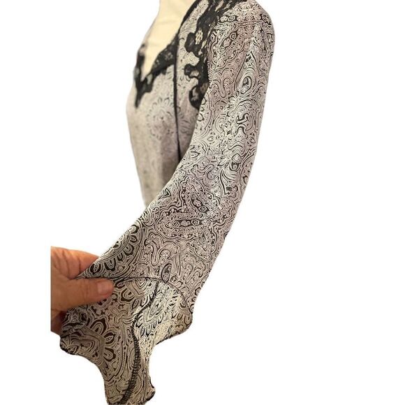 Alfani Women's Gray Lace with Black Paisley Flared Sleeves Semi Sheer Camisole S - Picture 7 of 10